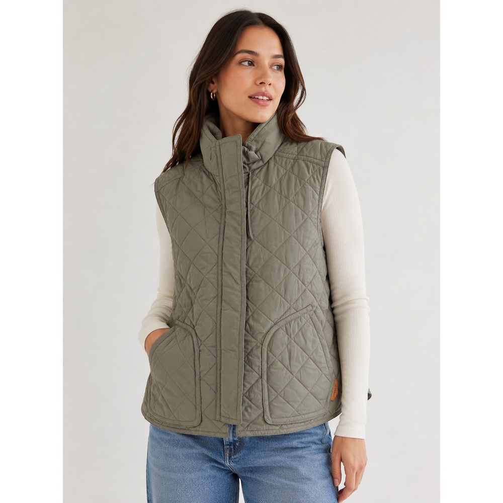 Coach Quilted Vest Women XL Green Leather Trim Equestrian Gorpcore Heritage